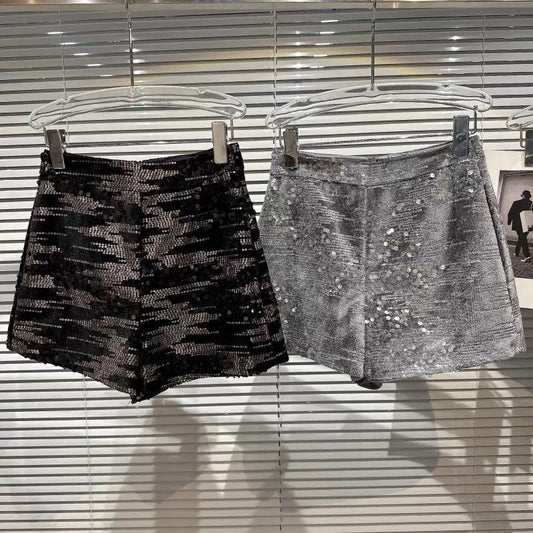 Internet celebrity's same 2024 autumn new nightclub hottie gradient full-leg sequined temperament socialite three-point velvet shorts
