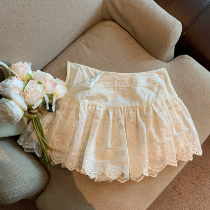 Jade Closet direct store recommendation ~ sweet style heavy embroidery hollow lace anti-exposure short skirt for women