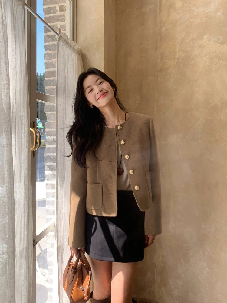 pusumede French-style round neck-style cardigan for women, autumn and winter, sophisticated and gentle short cardigan top