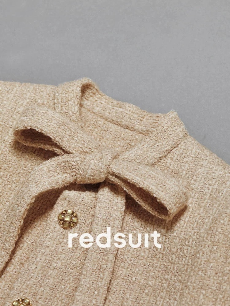 redsuit gentle temperament style cream hot cocoa khaki small fragrance style design bow jacket top