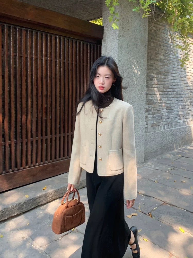 pusumede French-style round neck-style cardigan for women, autumn and winter, sophisticated and gentle short cardigan top