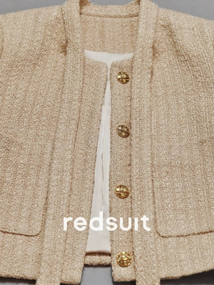 redsuit gentle temperament style cream hot cocoa khaki small fragrance style design bow jacket top