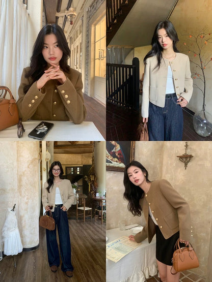 pusumede French-style round neck-style cardigan for women, autumn and winter, sophisticated and gentle short cardigan top