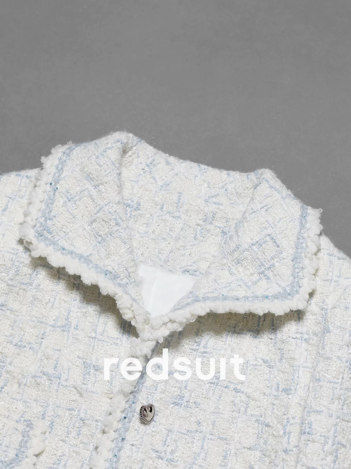 redsuit elegant and fashionable cream blue and white lapel design small Chanel style jacket exquisite four pocket top