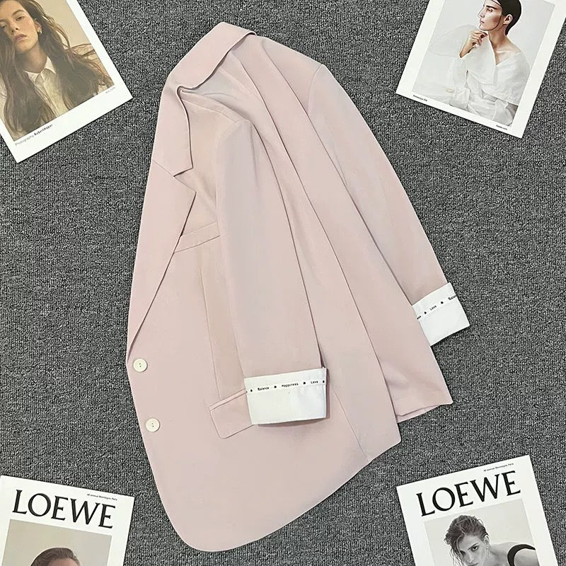 Light pink patchwork suit jacket for women 2024 summer new style high-end temperament fashion casual versatile small suit