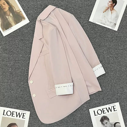Light pink patchwork suit jacket for women 2024 summer new style high-end temperament fashion casual versatile small suit