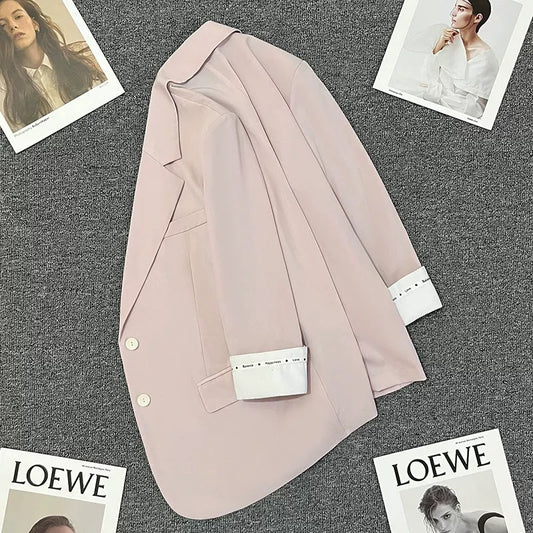 Light pink patchwork suit jacket for women 2024 summer new style high-end temperament fashion casual versatile small suit