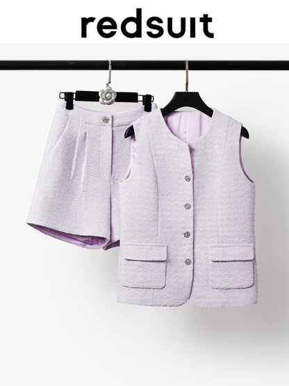 redsuit exquisite gentle fashion whitening lilac purple small Chanel style vest + versatile age-reducing shorts set