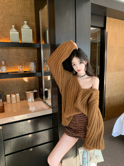 J11 Studio/Lazy, airy V-neck, loose and versatile, covering the flesh, making the body slimmer, and not picking up the figure, sweater for women
