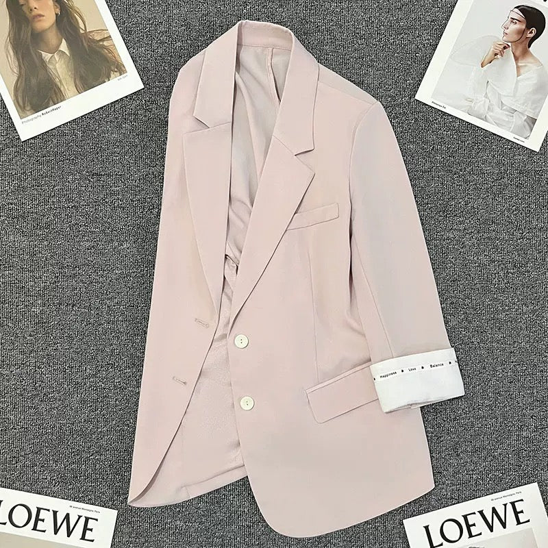 Light pink patchwork suit jacket for women 2024 summer new style high-end temperament fashion casual versatile small suit