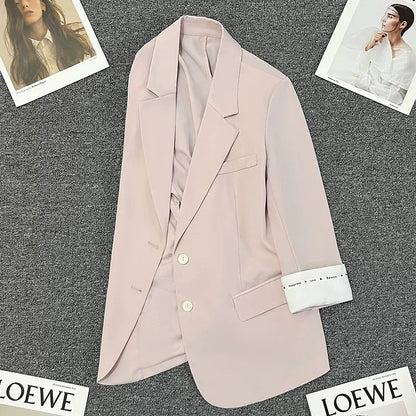 Light pink patchwork suit jacket for women 2024 summer new style high-end temperament fashion casual versatile small suit