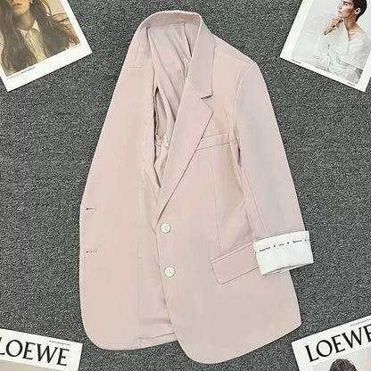 Light pink patchwork suit jacket for women 2024 summer new style high-end temperament fashion casual versatile small suit