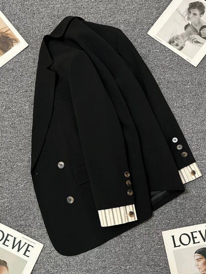 Black splicing suit jacket for women 2025 spring and autumn new style high-end commuting versatile temperament casual trendy suit
