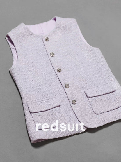 redsuit exquisite gentle fashion whitening lilac purple small Chanel style vest + versatile age-reducing shorts set