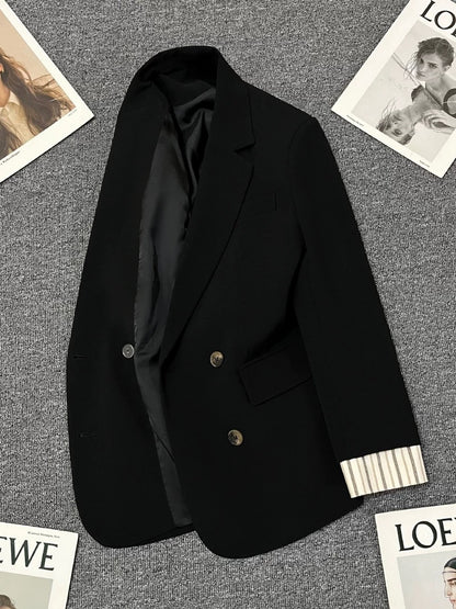 Black splicing suit jacket for women 2025 spring and autumn new style high-end commuting versatile temperament casual trendy suit