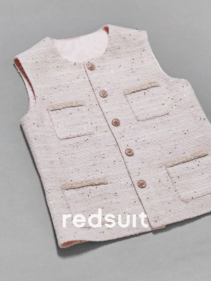 Redsuit Korean style daughter temperament heavy work small Chanel style vest fashion sequin design exquisite vest top