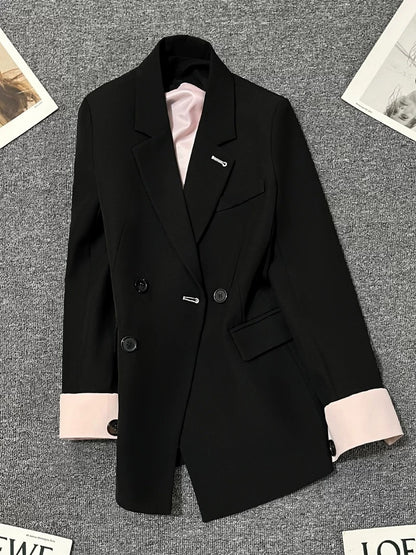Black splicing suit jacket for women 2025 spring and autumn new design sense internet celebrity street-blasting versatile loose high-end suit