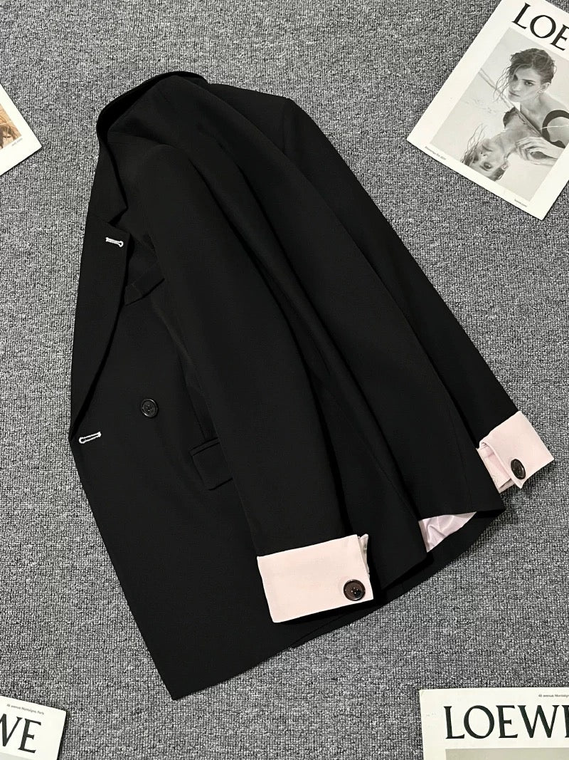 Black splicing suit jacket for women 2025 spring and autumn new design sense internet celebrity street-blasting versatile loose high-end suit