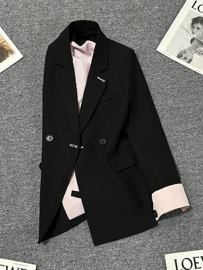 Black splicing suit jacket for women 2025 spring and autumn new design sense internet celebrity street-blasting versatile loose high-end suit