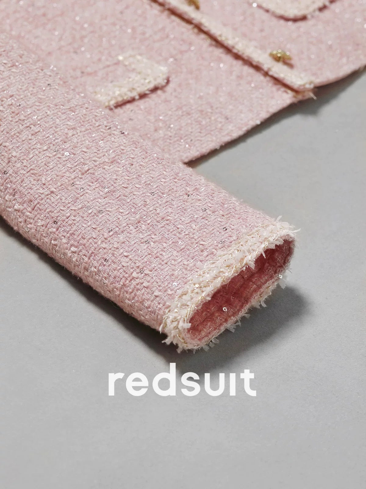 redsuit Korean girlish pink tweed Chanel style jacket fashionable and exquisite temperament slim top