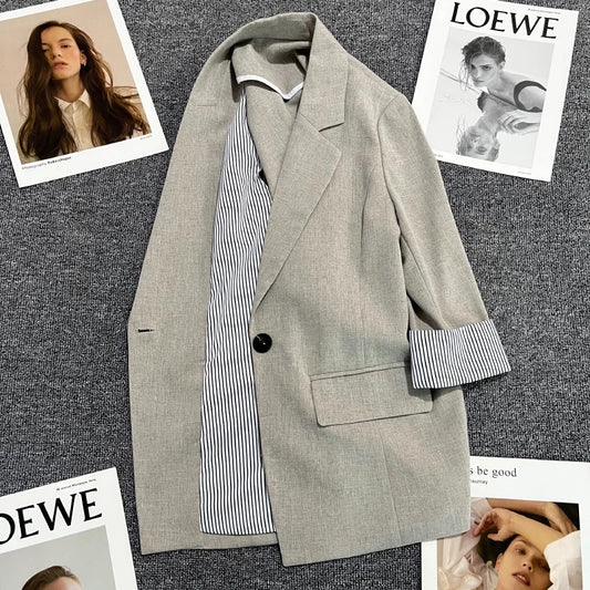 Beige thin suit jacket for women 2024 summer new Korean style casual design trendy all-match suit