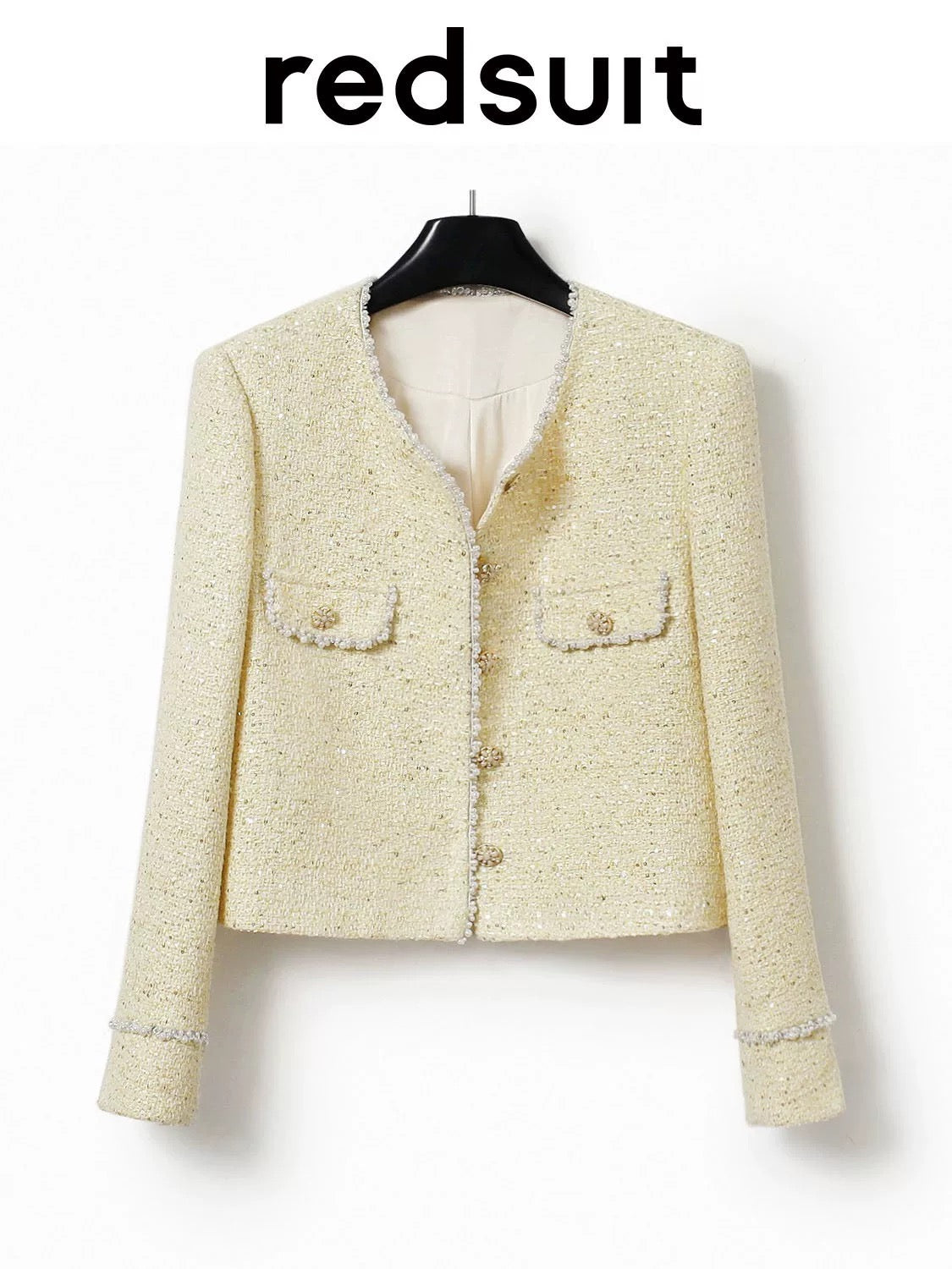 Redsuit Rich Girl Heavy Beading Design Yellow Chanel Style High-end Jacket Fashionable and Exquisite Top