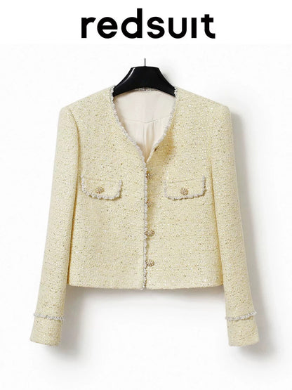 Redsuit Rich Girl Heavy Beading Design Yellow Chanel Style High-end Jacket Fashionable and Exquisite Top