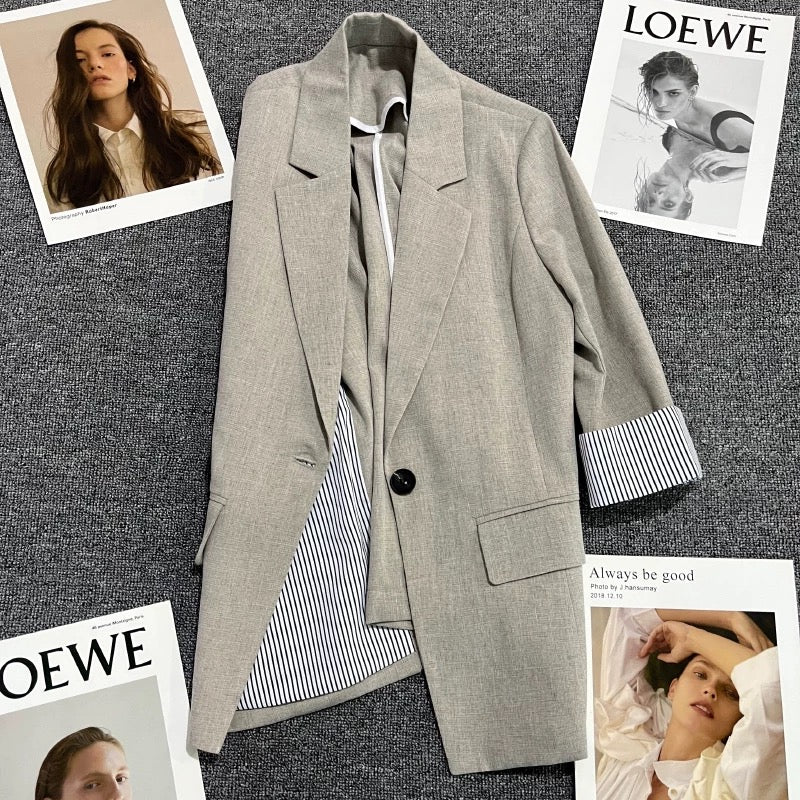 Beige thin suit jacket for women 2024 summer new Korean style casual design trendy all-match suit