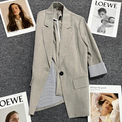 Beige thin suit jacket for women 2024 summer new Korean style casual design trendy all-match suit