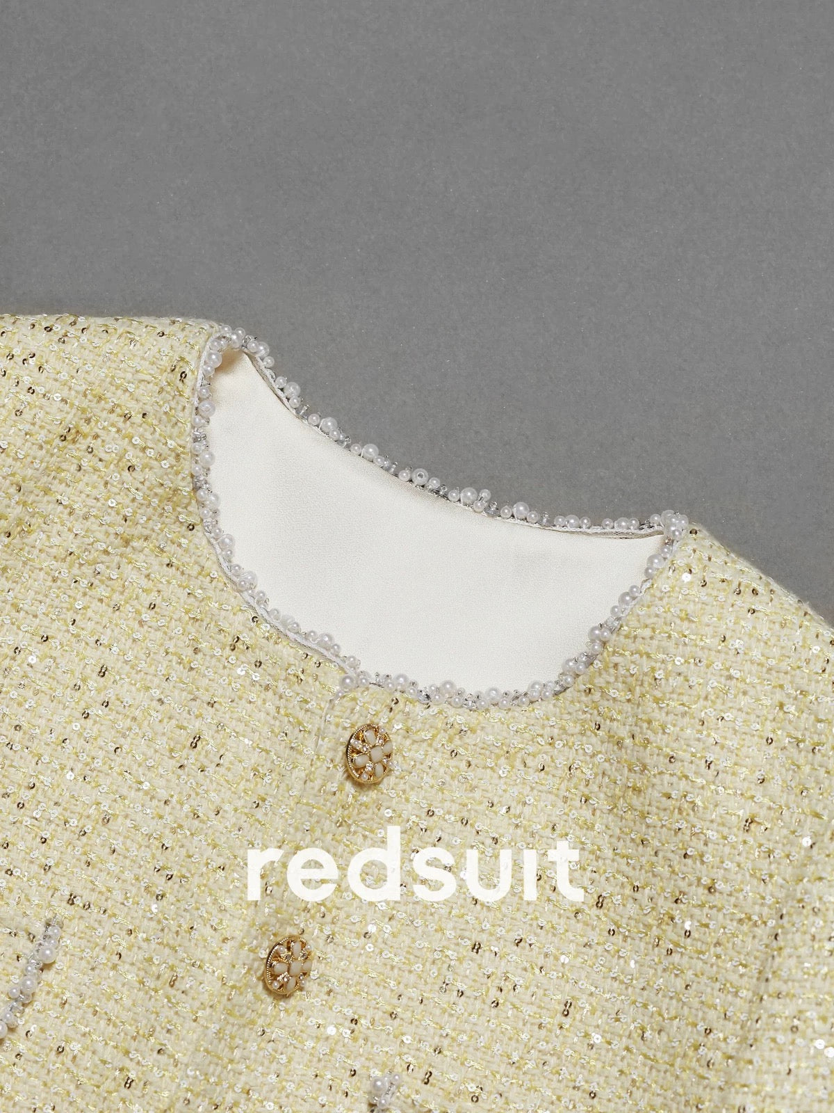 Redsuit Rich Girl Heavy Beading Design Yellow Chanel Style High-end Jacket Fashionable and Exquisite Top