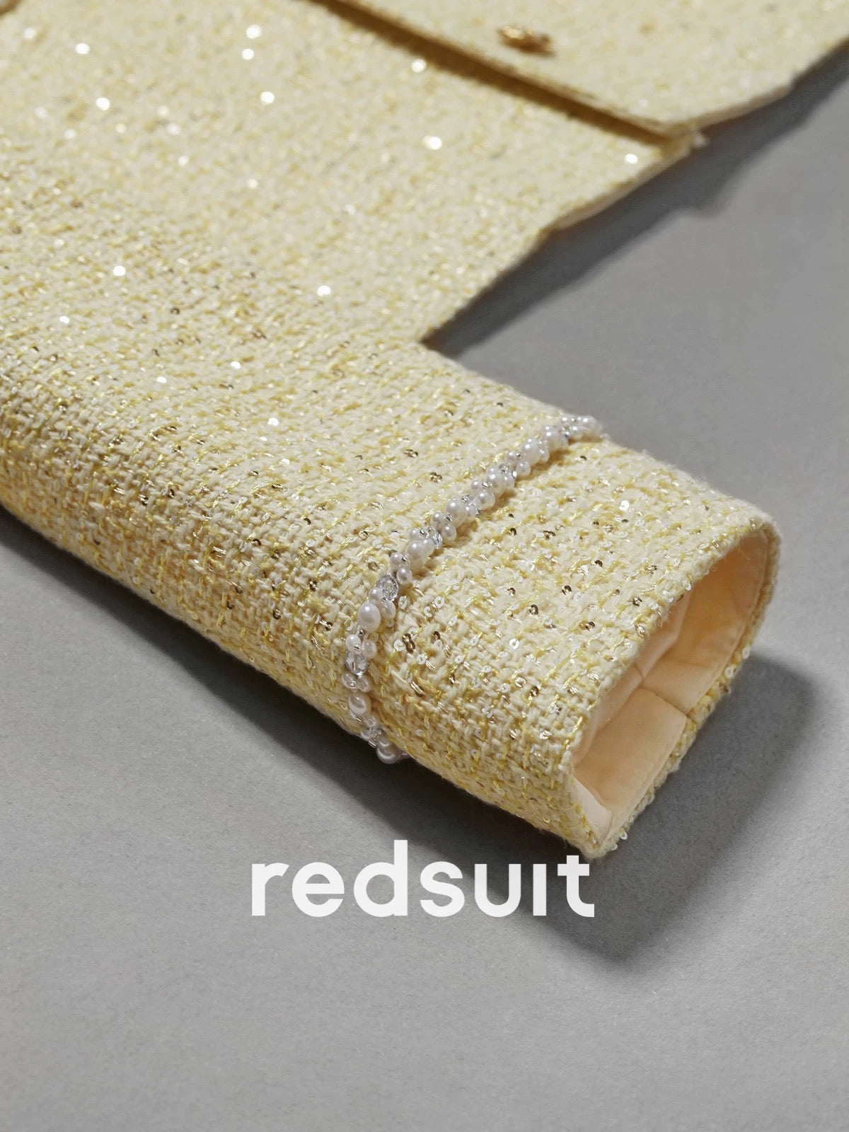 Redsuit Rich Girl Heavy Beading Design Yellow Chanel Style High-end Jacket Fashionable and Exquisite Top