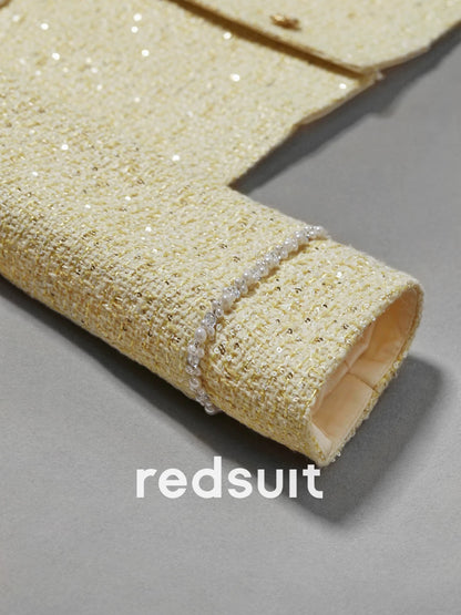 Redsuit Rich Girl Heavy Beading Design Yellow Chanel Style High-end Jacket Fashionable and Exquisite Top