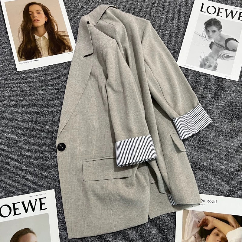 Beige thin suit jacket for women 2024 summer new Korean style casual design trendy all-match suit