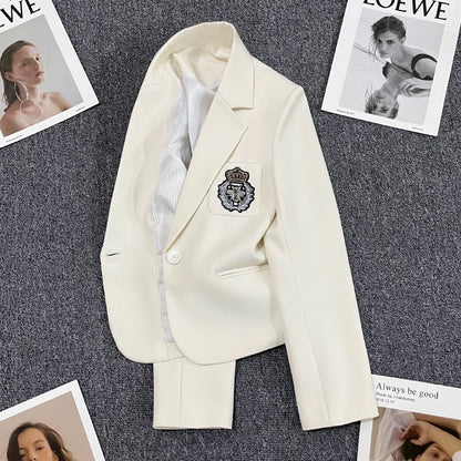 Off-white short suit jacket for women 2025 spring and autumn new style high-end small size one button chest logo suit
