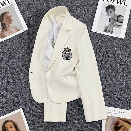 Off-white short suit jacket for women 2025 spring and autumn new style high-end small size one button chest logo suit