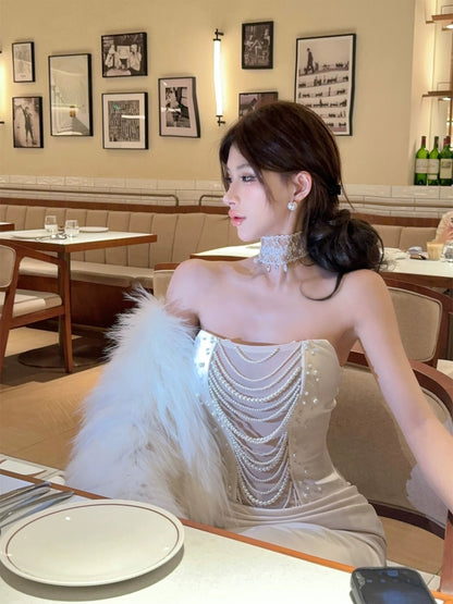Dust Deng Deng Yujie unique and beautiful small suit for women 2024 autumn and winter tube top top and skirt two-piece set