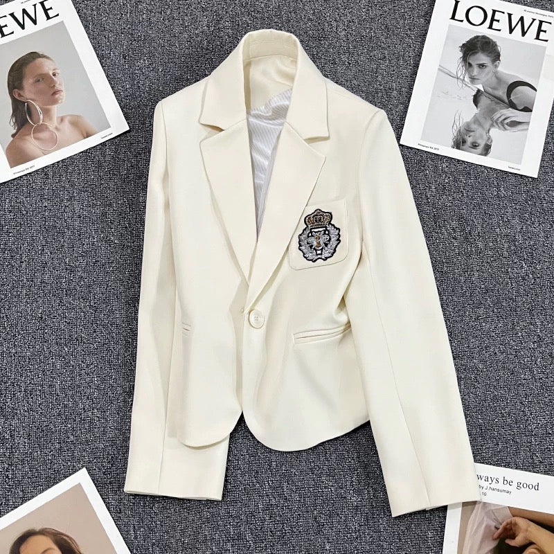 Off-white short suit jacket for women 2025 spring and autumn new style high-end small size one button chest logo suit