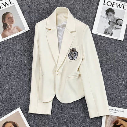 Off-white short suit jacket for women 2025 spring and autumn new style high-end small size one button chest logo suit