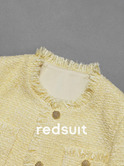 Redsuit Spring and Autumn Korean style daughter temperament yellow tweed Chanel style jacket exquisite versatile top