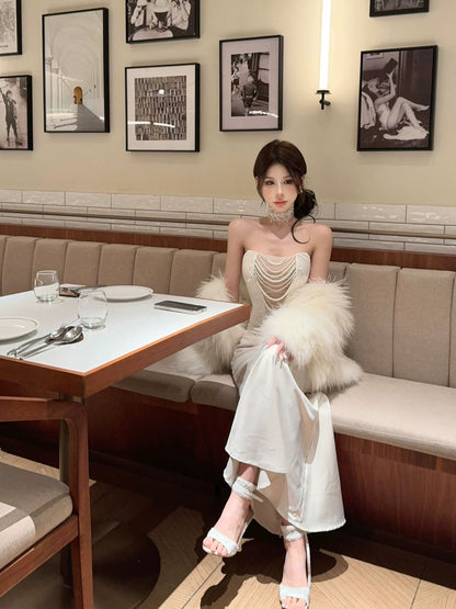 Dust Deng Deng Yujie unique and beautiful small suit for women 2024 autumn and winter tube top top and skirt two-piece set