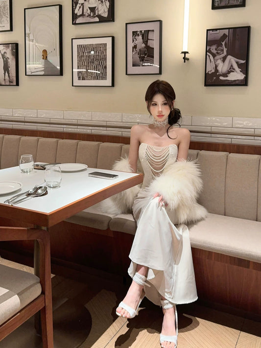 Dust Deng Deng Yujie unique and beautiful small suit for women 2024 autumn and winter tube top top and skirt two-piece set