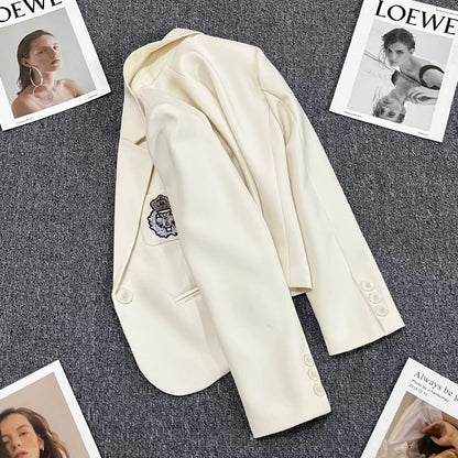 Off-white short suit jacket for women 2025 spring and autumn new style high-end small size one button chest logo suit