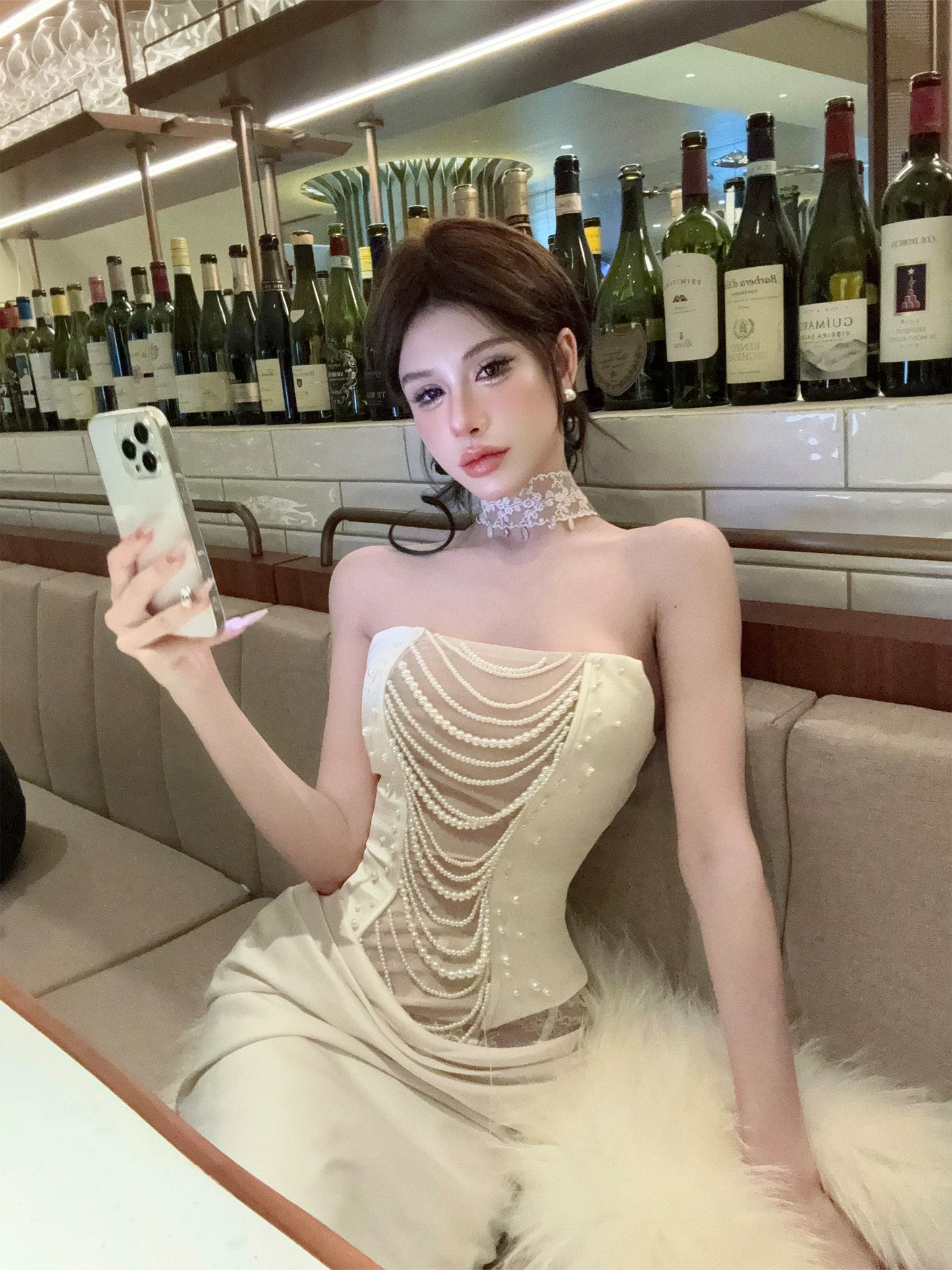 Dust Deng Deng Yujie unique and beautiful small suit for women 2024 autumn and winter tube top top and skirt two-piece set