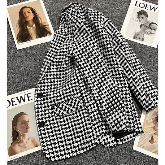 Houndstooth woolen suit jacket for women 2024 autumn and winter new design fashionable and versatile trendy niche suits