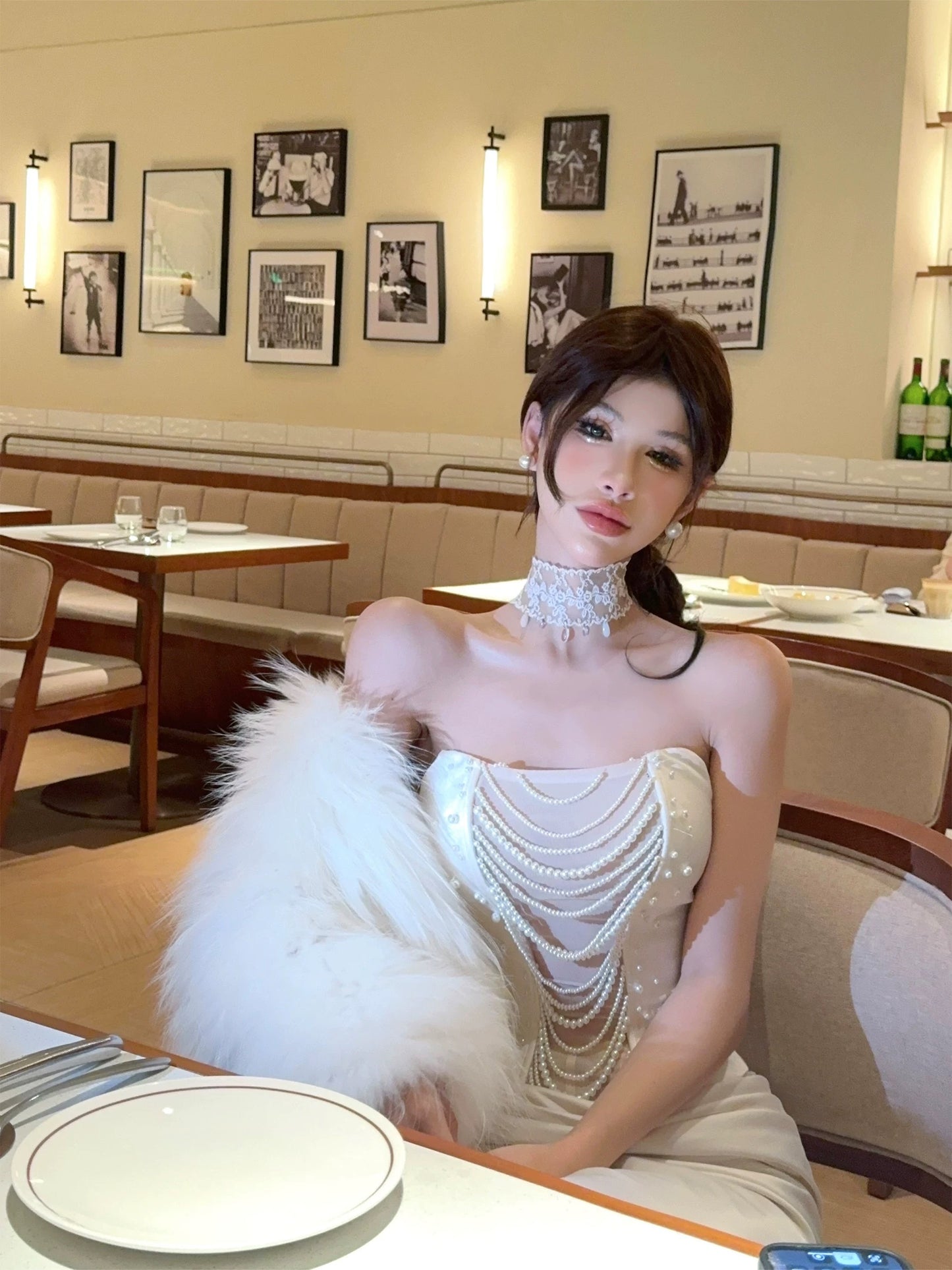 Dust Deng Deng Yujie unique and beautiful small suit for women 2024 autumn and winter tube top top and skirt two-piece set