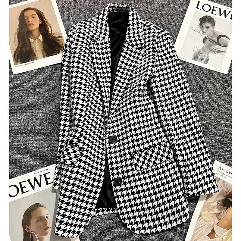 Houndstooth woolen suit jacket for women 2024 autumn and winter new design fashionable and versatile trendy niche suits