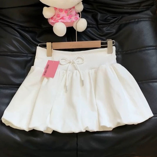 Ballet style design white bud skirt women summer 2025 new casual all-match a-line puffy short skirt pants
