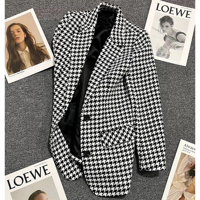 Houndstooth woolen suit jacket for women 2024 autumn and winter new design fashionable and versatile trendy niche suits