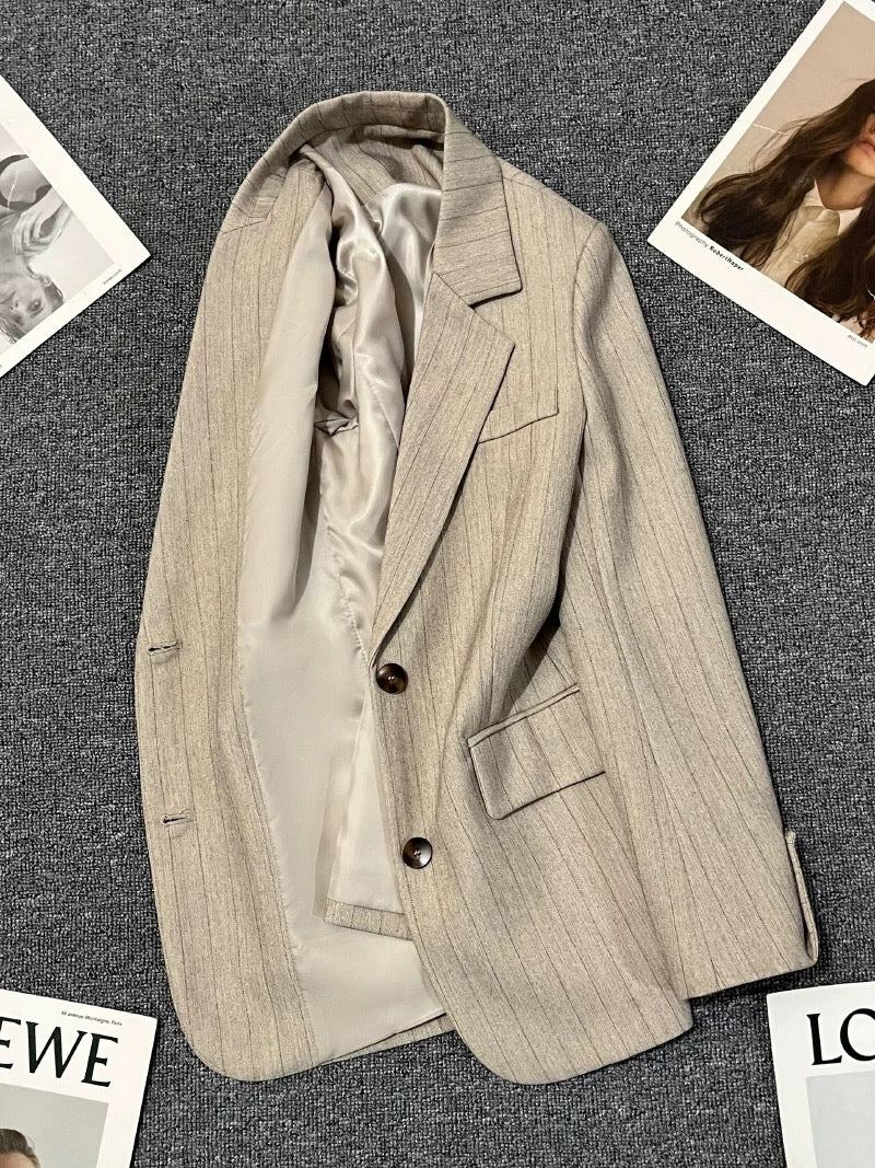 Light Khaki Striped Spring and Autumn Suit Jacket for Women 2025 New Style High-end Korean Style Casual All-match Trendy Suit