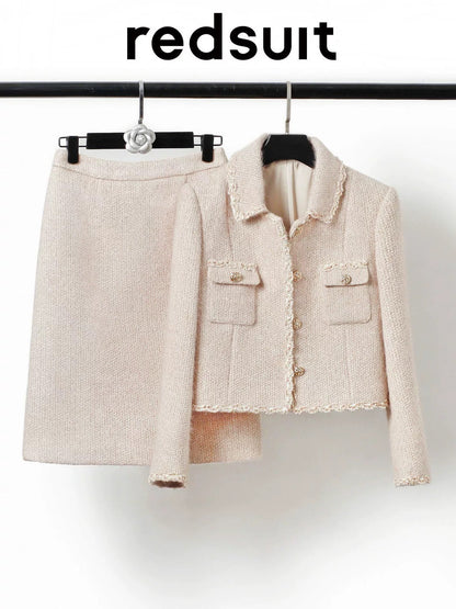 redsuit French style age-reducing fashion temperament casual small Chanel style top slim mid-length skirt suit